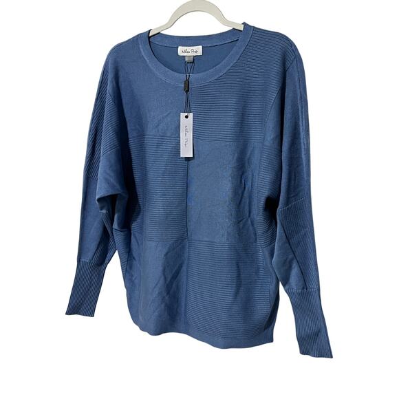 MELISSA PAIGE WOMENS SWEATER RIBBED BLOCK-STITCH DOLMAN SLEEVE BLUE SIZE SMALL - Picture 10 of 12